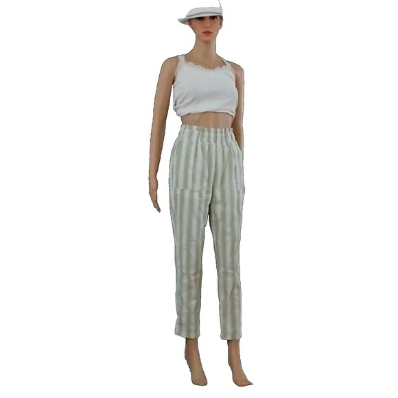 Women's MEDIUM Striped Pants Boho Beachy Lined Light Pockets High Elastic Waist - Picture 4 of 11